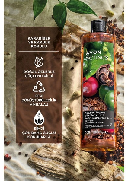 Senses Spiced Pepper Karabiber ve Kakule Kokulu Erkekler İçin Duş Jeli 500 ml Üçlü Set modelleri