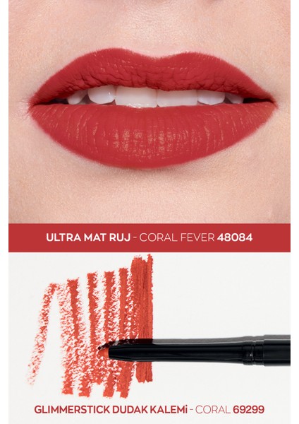 Ultra Mat Ruj Coral Fever ve Glimmerstick Dudak Kalemi Coral Paketi