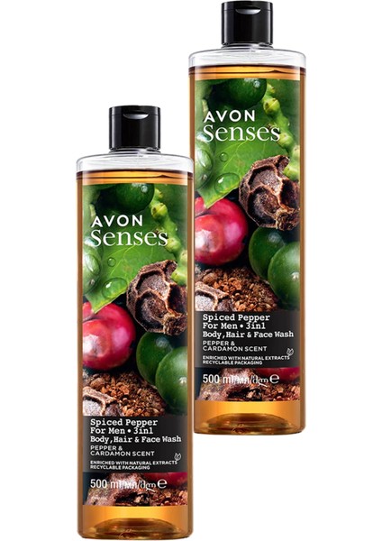 Senses Spiced Pepper Karabiber ve Kakule Kokulu Erkekler Için Duş Jeli 500 ml İkili Set