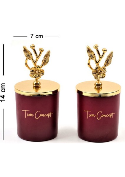 Dekoratif Gold Zeytin Dalı Tepelikli Amber Kokulu 2li Bordo Bardak Mum Seti fiyatları