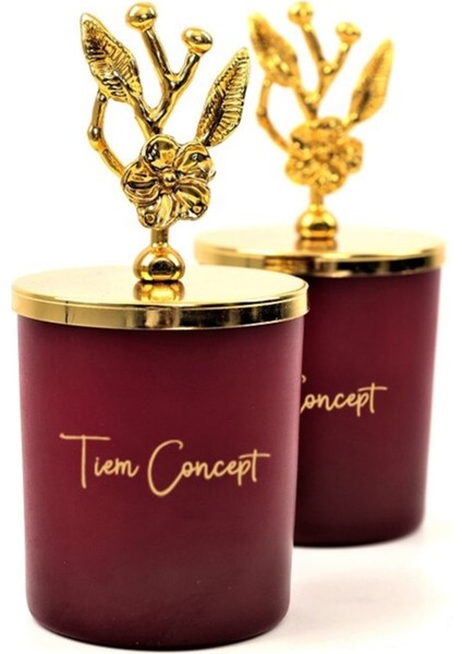 Dekoratif Gold Zeytin Dalı Tepelikli Amber Kokulu 2li Bordo Bardak Mum Seti modelleri