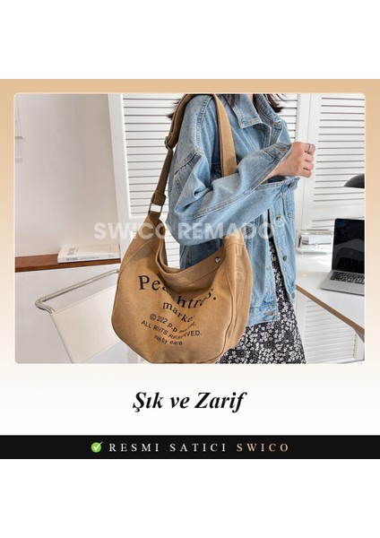 Kadınlar Için Büyük Kapasiteli Vintage Kanvas Omuz Çantası (Yurt Dışından) modelleri