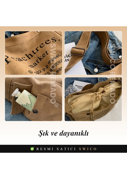 Kadınlar Için Büyük Kapasiteli Vintage Kanvas Omuz Çantası (Yurt Dışından) indirimleri