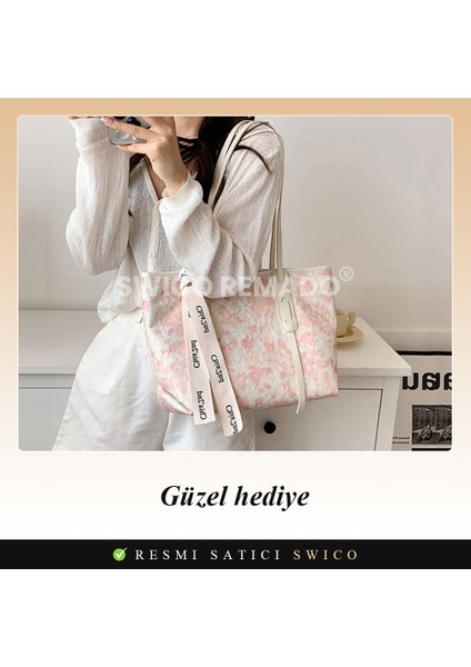 Kadınlar Için Büyük Kapasiteli Şık Çiçek Baskılı Omuz Çantası Tote Çanta (Yurt Dışından) fırsatları