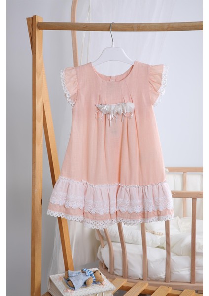 Bayramlık Keten Kız Bebek Çocuk Elbise 12787