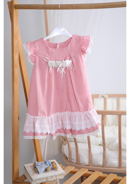 Bayramlık Keten Kız Bebek Çocuk Elbise 12787