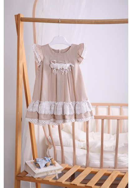 Bayramlık Keten Kız Bebek Çocuk Elbise 12787