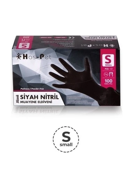 Haspet Siyah Nitril Eldiven Small 100'lü (2 Paket)