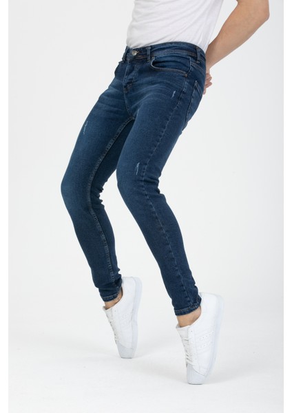 Erkek Mavi Tırnaklı Skinny Fit Jeans