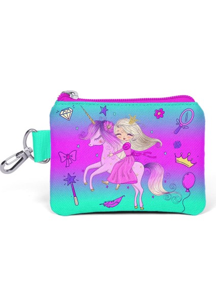Kids Açık Pembe Mor Unicornlu Prenses Desenli Bozuk Para Çantası 21871