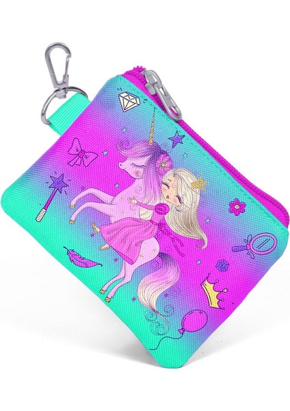 Kids Açık Pembe Mor Unicornlu Prenses Desenli Bozuk Para Çantası 21871 modelleri