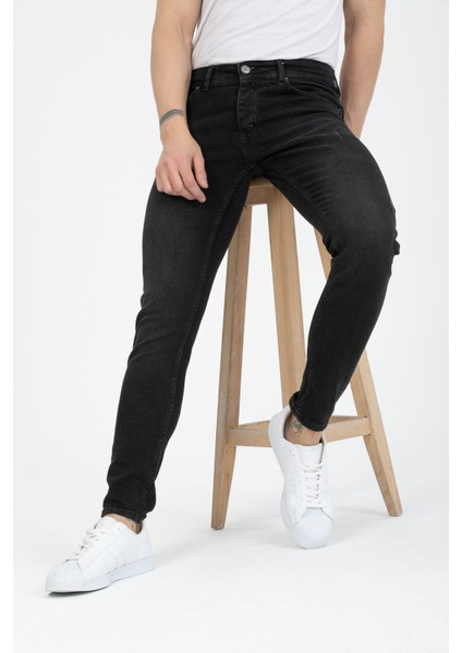 Erkek Siyah Tırnaklı Skinny Fit Jeans