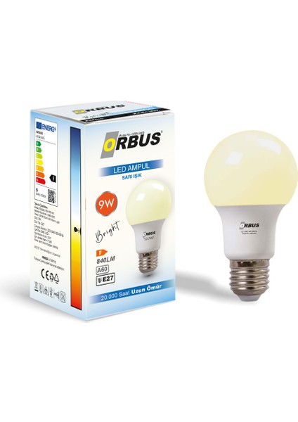 LED Ampul ORB-9W Sarı Işık E27 840 LM
