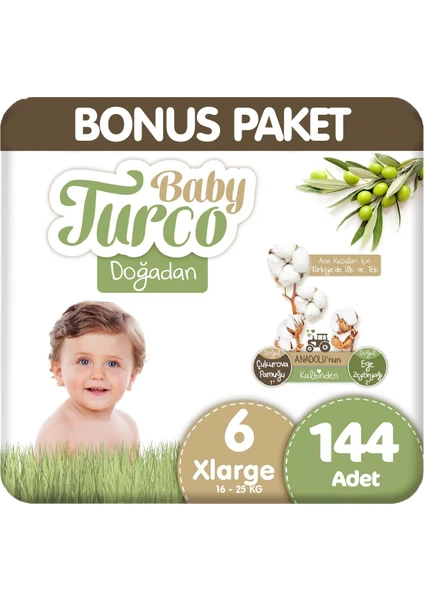 Baby Turco Doğadan Bonus Paket Bebek Bezi 6 Beden 72X2 144 Adet