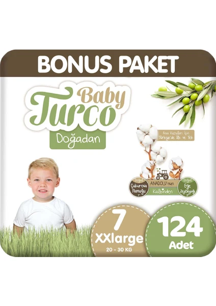 Baby Turco Doğadan Bonus Paket Bebek Bezi 7 Beden 62X2 124 Adet