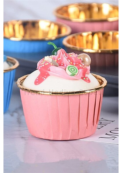 Hediye Sep Pembe Gold Muffin Cupcake Kalıbı Kek Kapsülü 25'Li