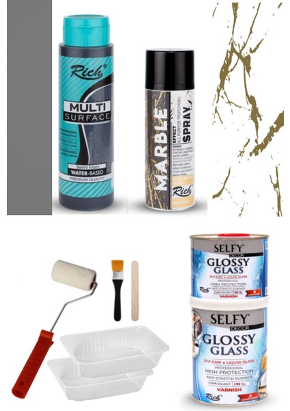 Surface 500CC Antrasit Selfy Decor Glossy Glass 200+100GRBALKON,TERAS,BANYO,MUTFAK,TEZGAH,FAYANS