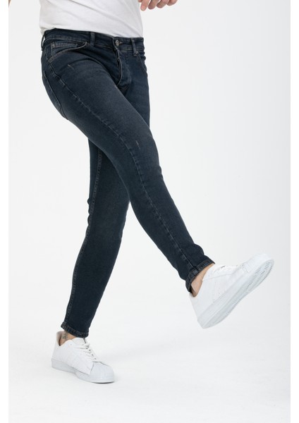 Erkek Mavi-Kahve Destroy Skinny Fit Jeans