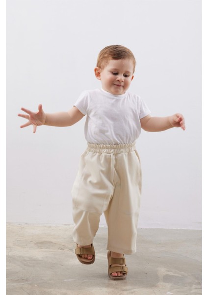 Çift İğne Şalvar Bebek Pantolon Krem