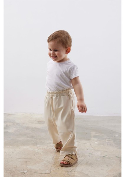 Çift İğne Şalvar Bebek Pantolon Krem modelleri