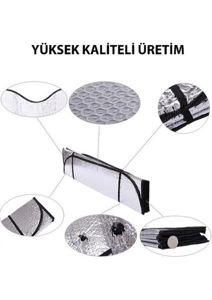 Oto Araç Araba Güneşliği Ön Cam Güneşliği Parlak Güneşlik Koruyucu Perde Metalizeee 130X60 cm