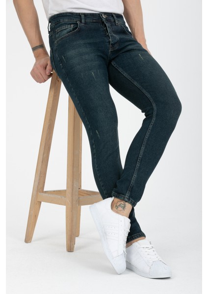 Erkek Yeşil Destroy Skinny Fit Jeans