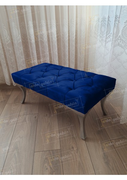 90 cm Kapitoneli Ayak Ucu Kapı Önü Antre Bench Puf Gümüş Ayak
