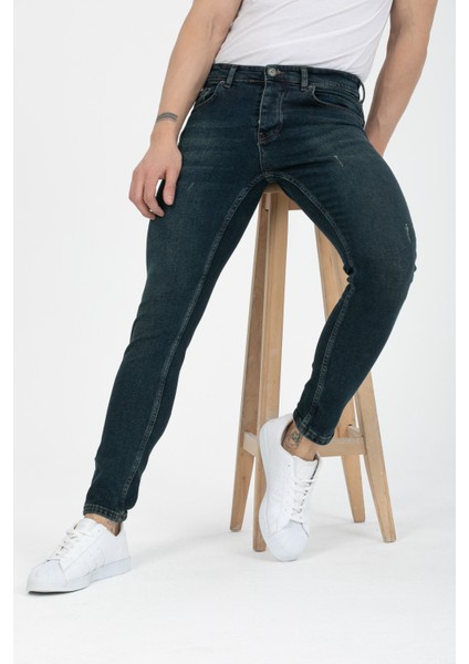 Erkek Yeşil Destroy Skinny Fit Jeans