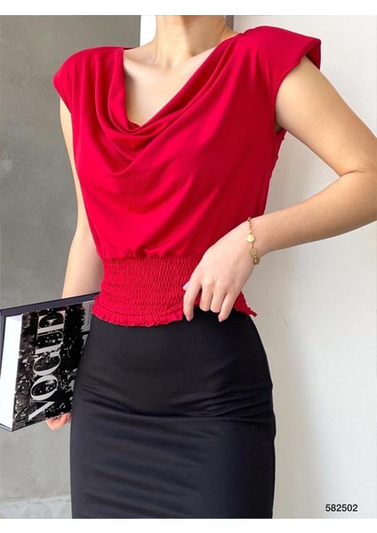 Alt Gipeli Dökümlü Yaka Vatkalı Sandy Bluz (Renkli) modelleri