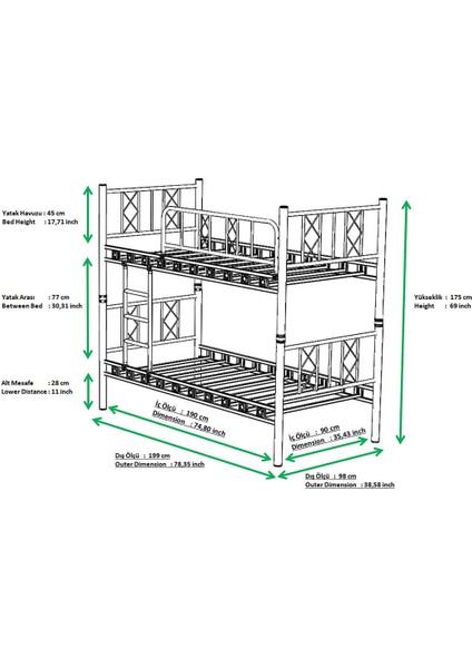 Gold Metal Ferforje Tek Kişilik Ranza indirimleri