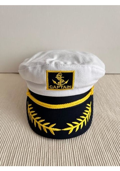 Denizci Model Önü Sırma Detaylı Beyaz Kaptan Şapkası fiyatları