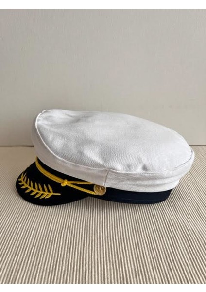 Denizci Model Önü Sırma Detaylı Beyaz Kaptan Şapkası fırsatları