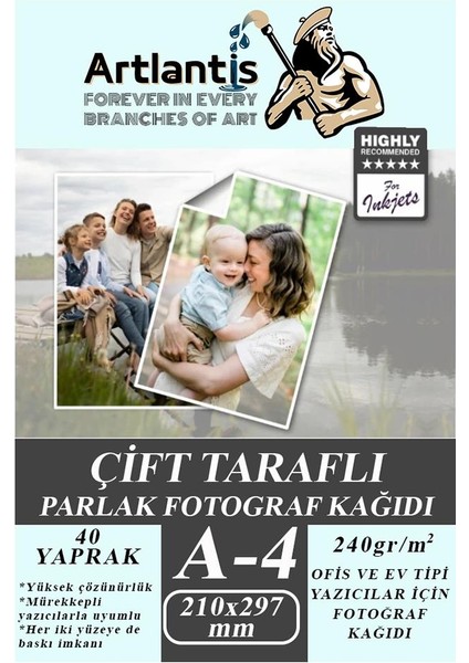 Fotoğraf Baskı Kağıdı A-4 240 Gr/m2 40'lı 1 Paket A4 Fotoğraf Kağıdı Ofis ve Ev Tipi Mürekkepli Yazıcılar Için