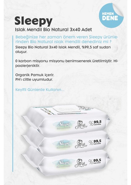 Islak Mendil Bio Natural 3X40 Adet
