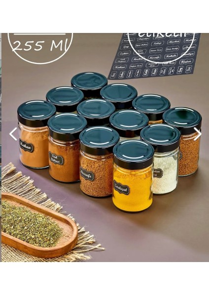 12'Li Etiketli 255 Ml Metal Kapaklı Cam Baharatlık Seti Lüks Saklama Kabı Kavanoz modelleri