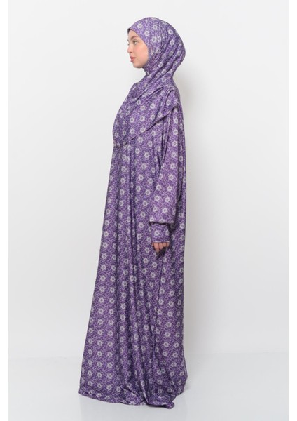 Pratik Tek Parça Güneş Desenli Kollu Tak Çıkar Başörtülü Likralı Tesettür Namaz Elbisesi 990 0318 modelleri