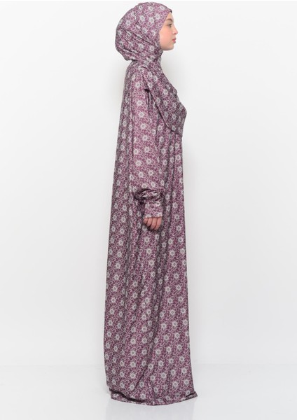 Pratik Tek Parça Güneş Desenli Kollu Tak Çıkar Başörtülü Likralı Tesettür Namaz Elbisesi 990 0317 modelleri