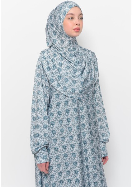 Pratik Tek Parça Güneş Desenli Kollu Tak Çıkar Başörtülü Likralı Tesettür Namaz Elbisesi 990 0330 fiyatları