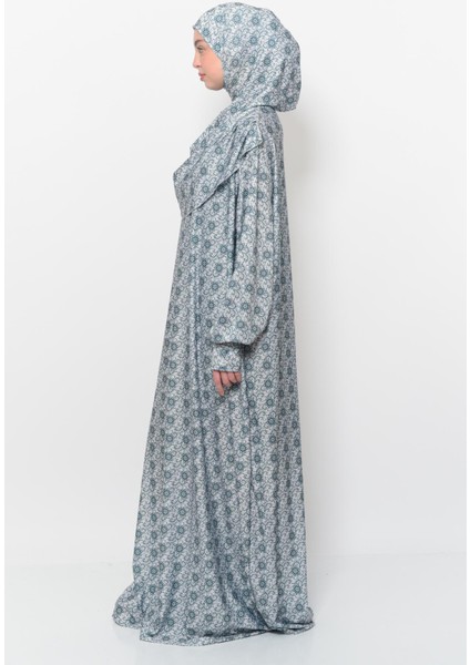 Pratik Tek Parça Güneş Desenli Kollu Tak Çıkar Başörtülü Likralı Tesettür Namaz Elbisesi 990 0330 modelleri