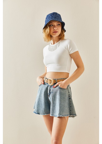 Beyaz Taşlı Kaşkorse Crop Bluz 3YXK2-47296-01 modelleri