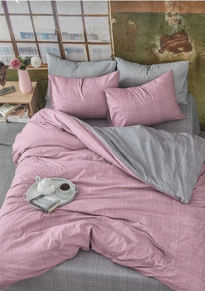 Sedali Home Çarşafı Lastikli Pudra Gri Çift Yönlü Tek Kişilik Nevresim Takımı