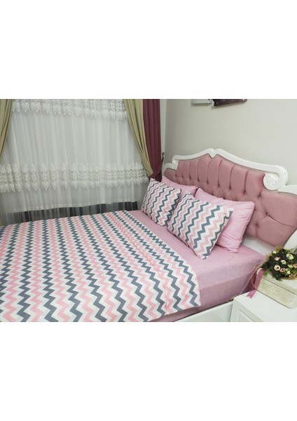 Sedali Home Çarşafı Lastikli Zikzak Desenli Battal Boy Nevresim Takımı