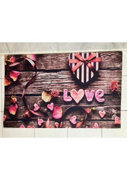 Kauçuk Kapı Paspası - Çiçekli Love