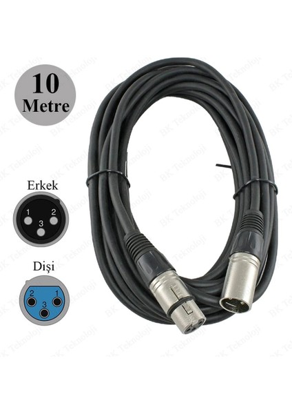 10 Metre Xlr 3 Pin Erkek - Dişi Dengeli Mikrofon Mikser Ses Kablosu