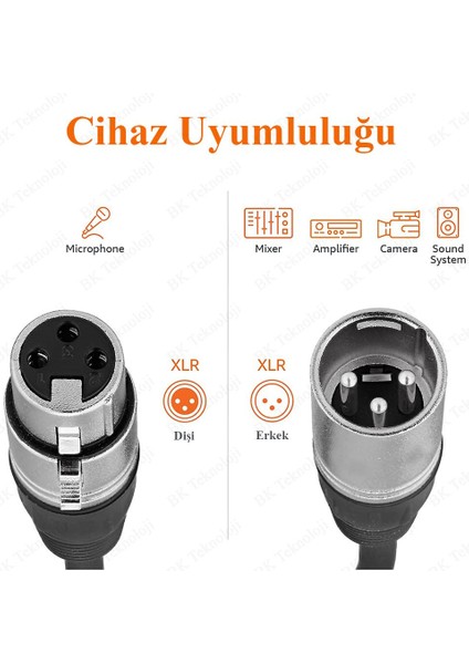 10 Metre Xlr 3 Pin Erkek - Dişi Dengeli Mikrofon Mikser Ses Kablosu
