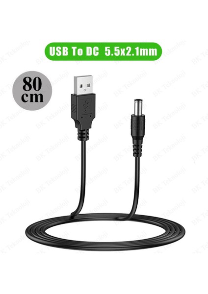 BK Teknoloji USB Erkek To Dc 5.5x2.1mm Dişi Barrel Jack Güç Kablosu