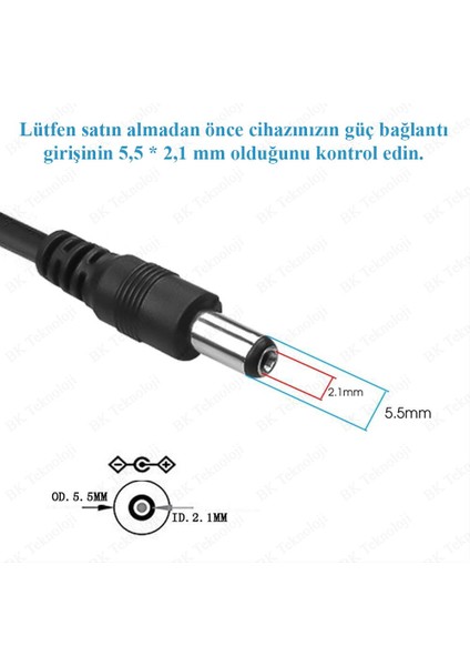 BK Teknoloji USB Erkek To Dc 5.5x2.1mm Dişi Barrel Jack Güç Kablosu