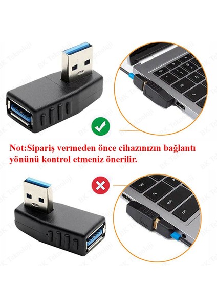 USB 3.0 Sol Açılı Konnektör Erkek Dişi 90 Derece Uzatma Adaptörü