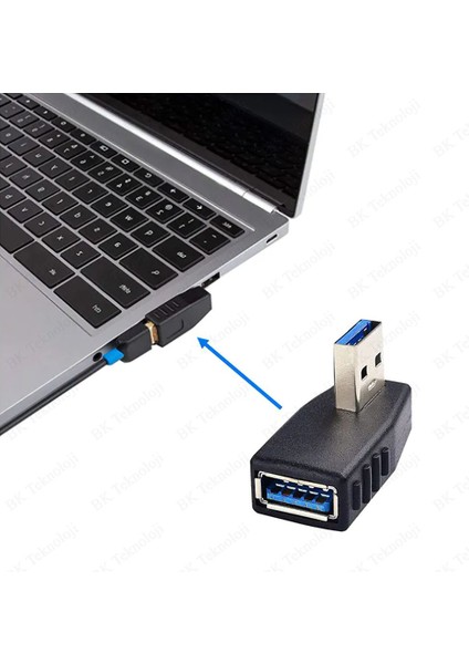 USB 3.0 Sol Açılı Konnektör Erkek Dişi 90 Derece Uzatma Adaptörü