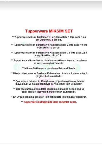 Miksim Saklama Hazırlama Seti 3'Lü Miks 1-2-3.5 Lt